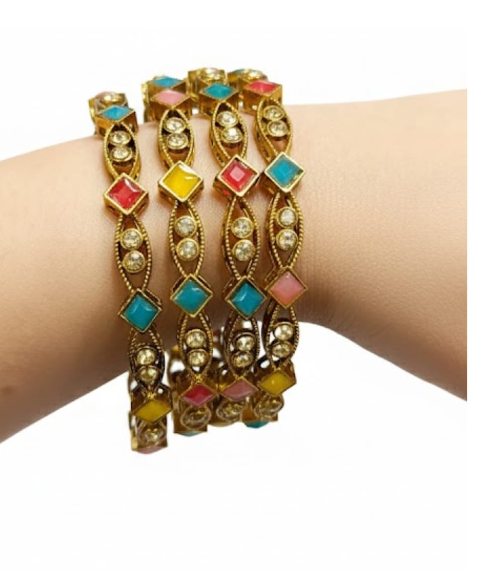 The Empress Multi-Stone Polki-Style Bangle Set of 4pcs. (code 101 )